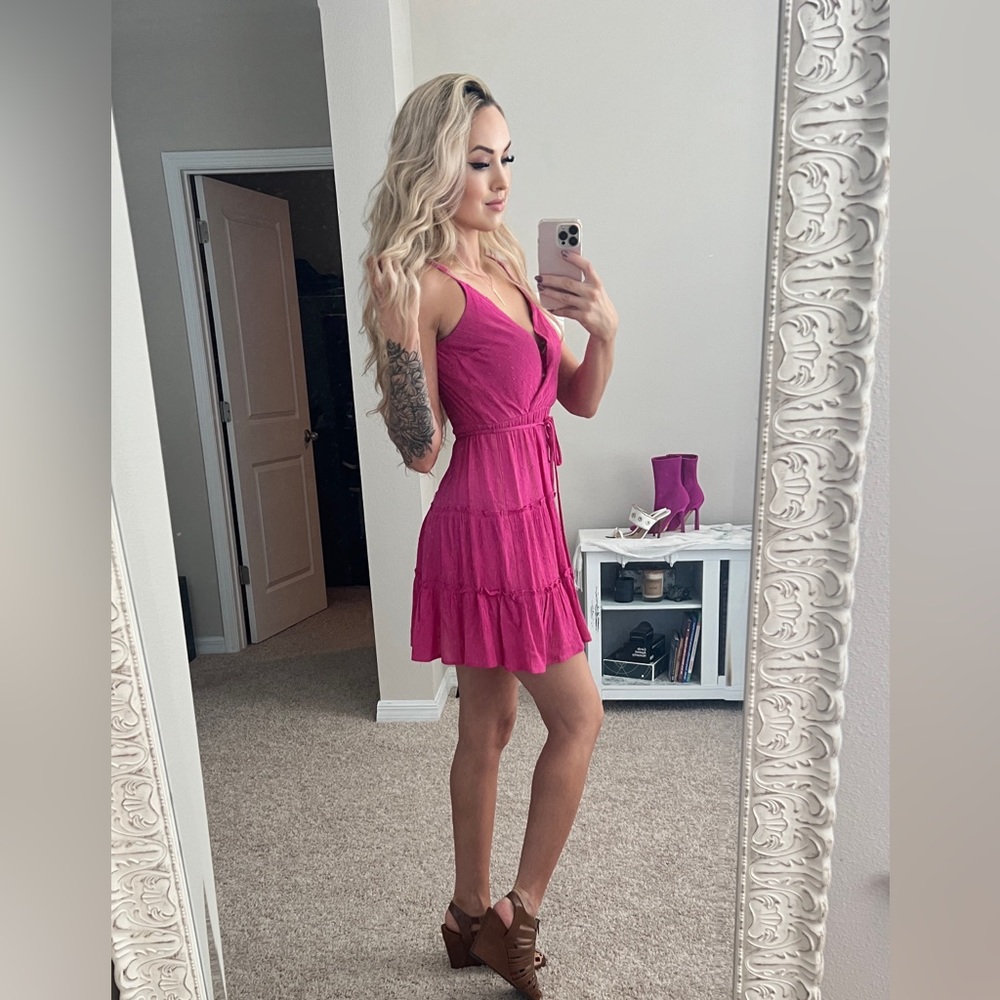 Francesca’s magenta pink sundress with glitter thread